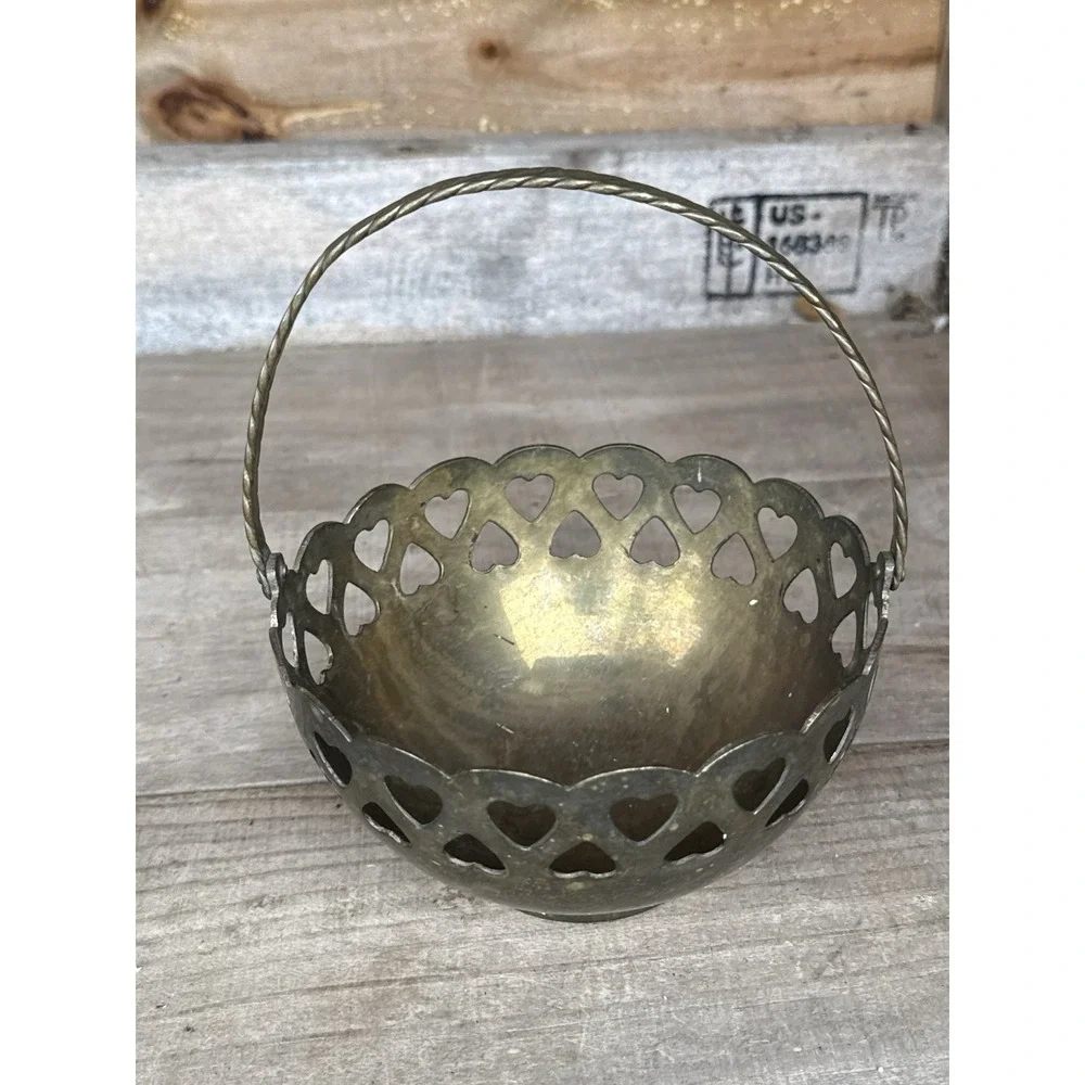 Vintage Brass Bowl with Heart Cutouts 3